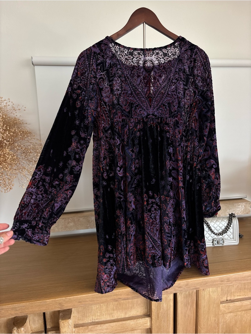 Free People Mirror Mirror Velvet Mini Dress S Purple Burnout Boho Witchy Fairy - Picture 12 of 16